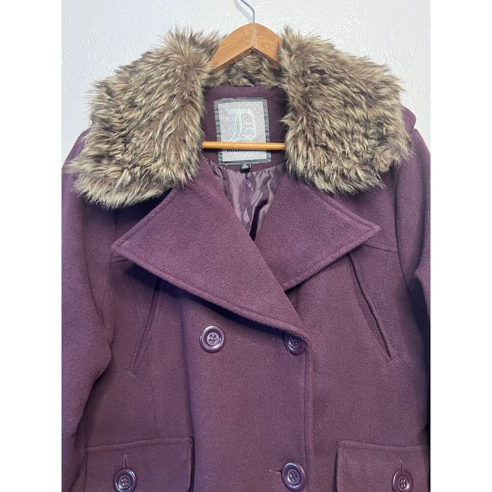 Dollhouse Women's Burgundy Peacoat Jacket Faux Fur Collar XL Double Breasted - Picture 4 of 16